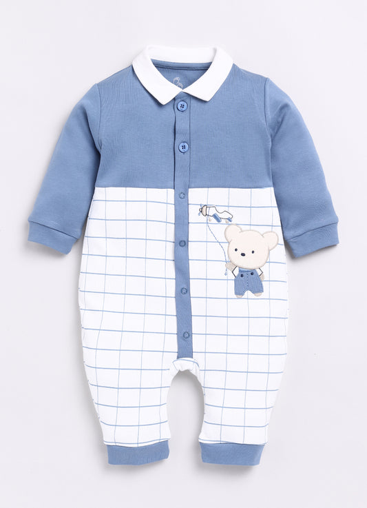 Baby Boy Full Sleeve Designer Romper-Blue