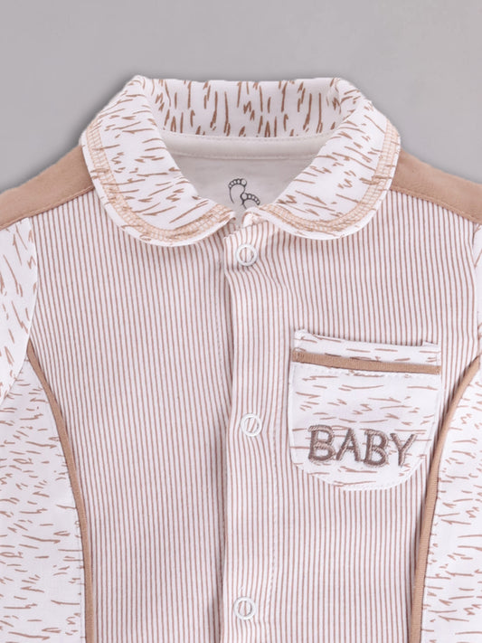 Half Sleeves Round neck Romper for Baby Boys 100% Pure Cotton - BEIGE
