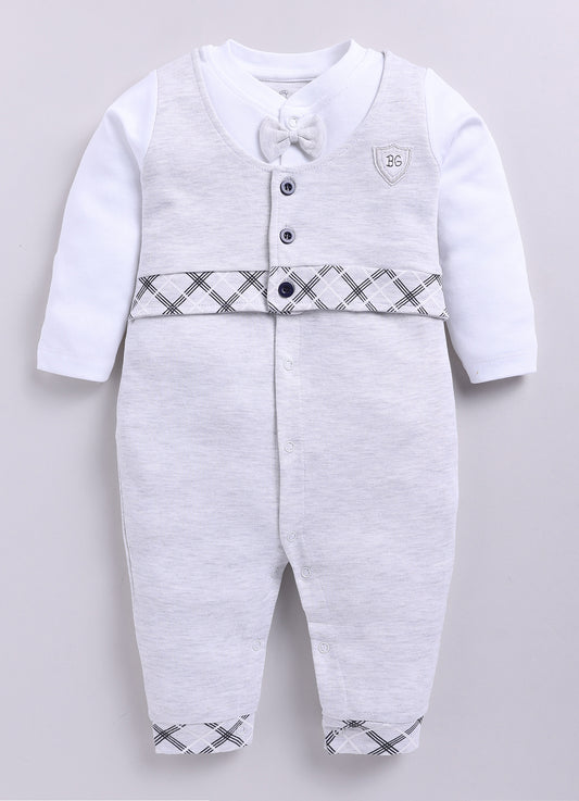 Baby Boy Cute Bow Waistcoat Style Romper-Grey