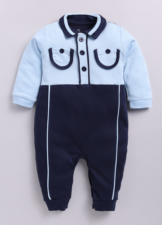 Baby Boy Romper with Collar-Navy Blue