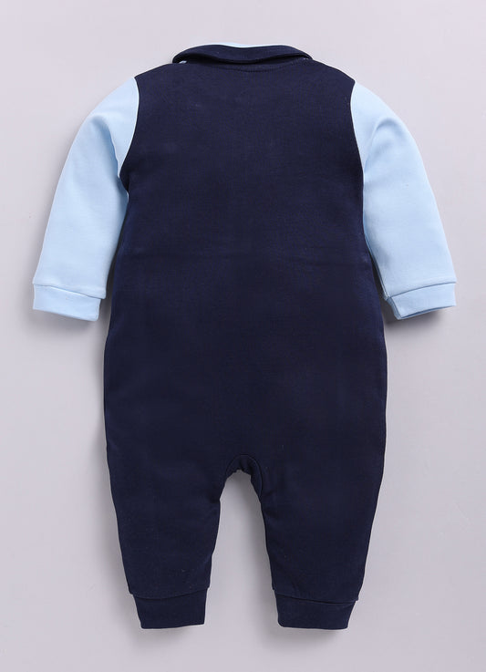 Baby Boy Romper with Collar-Navy Blue