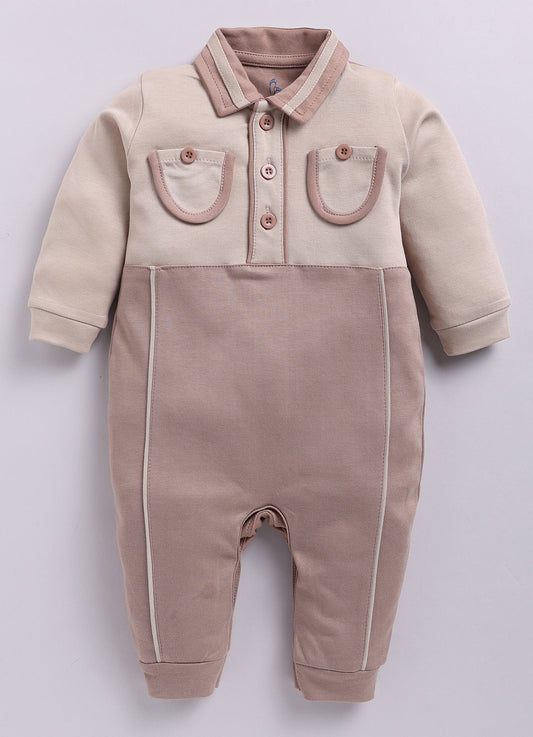 Baby Boy Romper with Collar-Beige