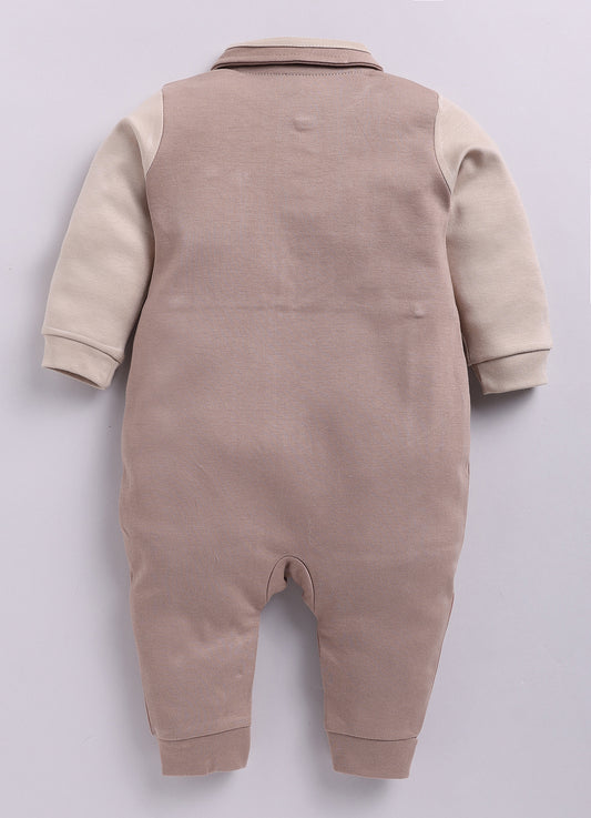 Baby Boy Romper with Collar-Beige