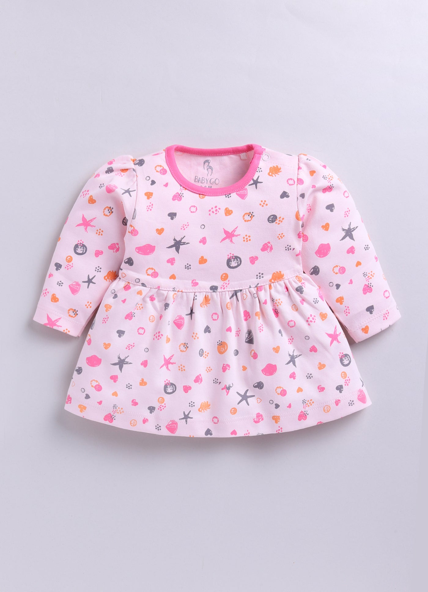 Mid/knee length baby girl frock for casual wear-PINK