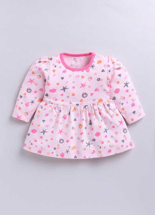 Mid/knee length baby girl frock for casual wear-PINK