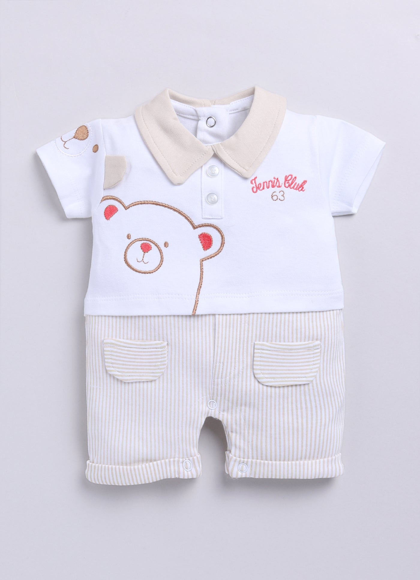 Half Sleeves Round neck Teddy print Romper/creeper for Baby Boys-BEIGE