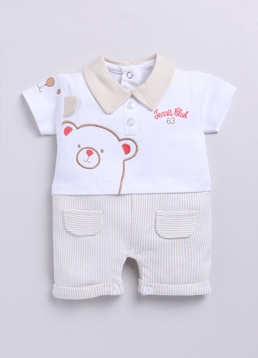 Half Sleeves Round neck Teddy print Romper/creeper for Baby Boys-BEIGE