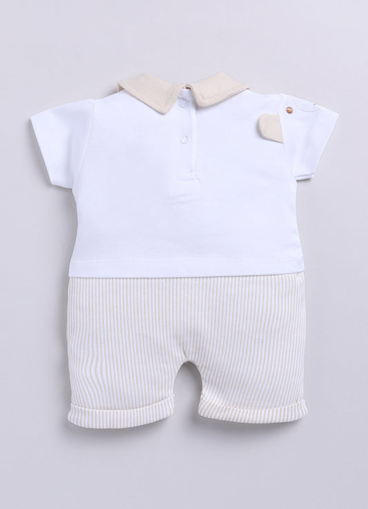 Half Sleeves Round neck Teddy print Romper/creeper for Baby Boys-BEIGE