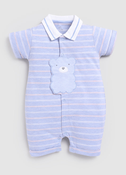 Striped Bear printed Baby Boy Romper-Royal Blue
