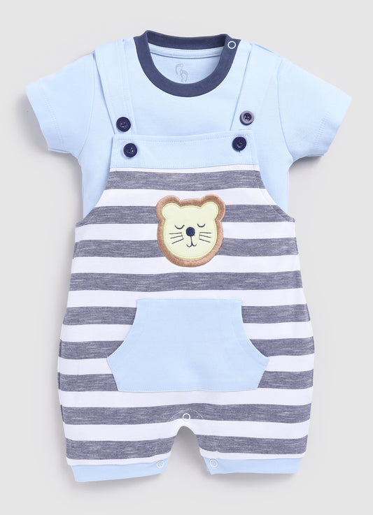 Classy Stripped Baby Boy Dungaree-Sky Blue