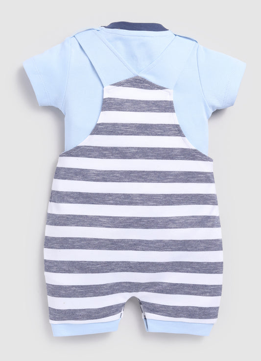 Classy Stripped Baby Boy Dungaree-Sky Blue