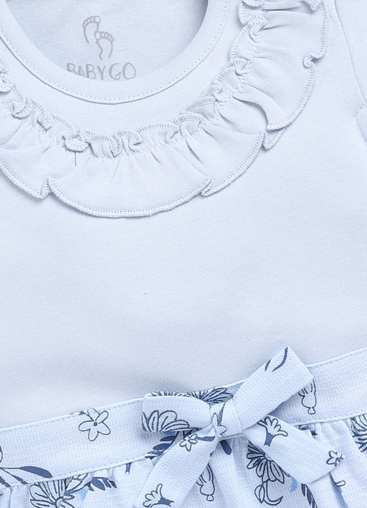 Floral Printed Baby Girl Frock/Dress with pant set-Sky Blue