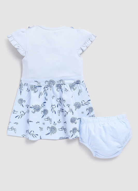 Floral Printed Baby Girl Frock/Dress with pant set-Sky Blue