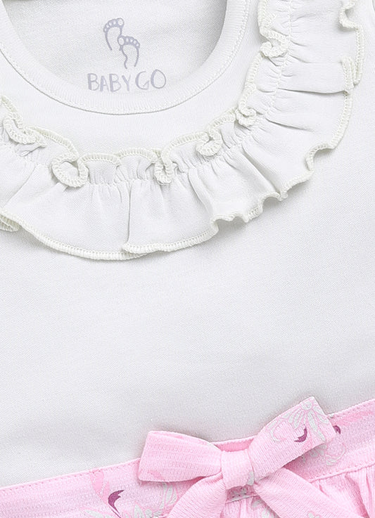 Floral Printed Baby Girl Frock/Dress with pant set-Pink