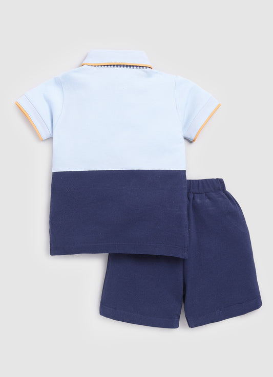 Boy's Printed T shirt with Short-Sky Blue