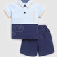 Boy's Printed T shirt with Short-Sky Blue