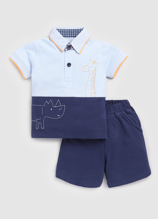 Boy's Printed T shirt with Short-Sky Blue