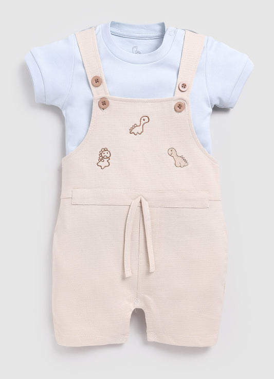 Baby Boy Cute Dino Dungaree-Beige