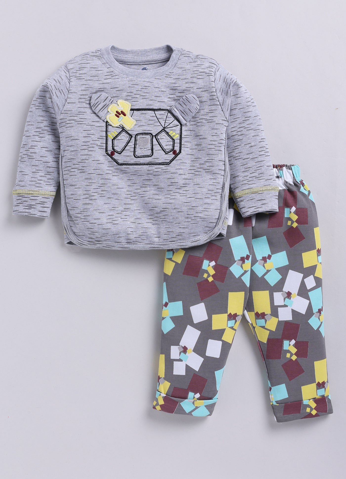 Unisex Baby Cotton Solid Top And Pajama Set GREY MEL