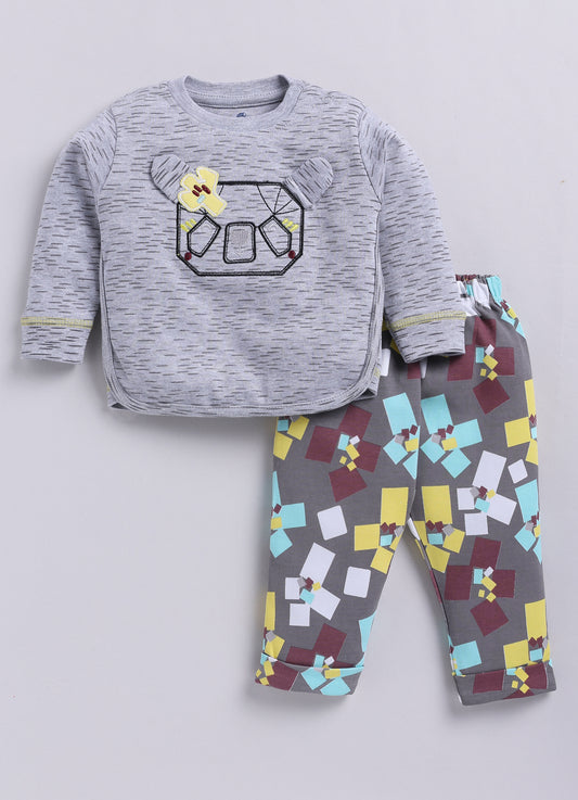 Unisex Baby Cotton Solid Top And Pajama Set GREY MEL