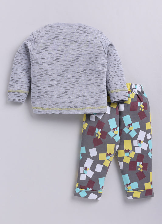 Unisex Baby Cotton Solid Top And Pajama Set GREY MEL