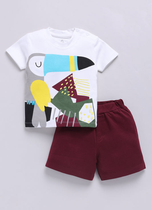 T-shirt and Shorts Set for Baby Boys 100% pure cotton-MAROON