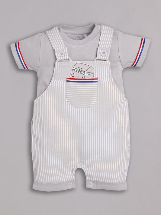 100% Pure Cotton Dungaree for Baby Boys-BEIGE