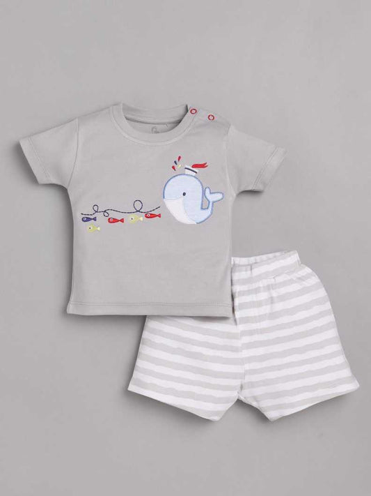 T-shirt and Shorts Set for Baby Boys 100% pure cotton-BEIGE