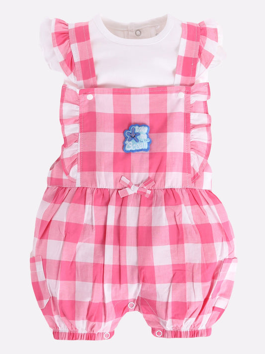 Dungaree for baby Girl checkered casual ware-PINK