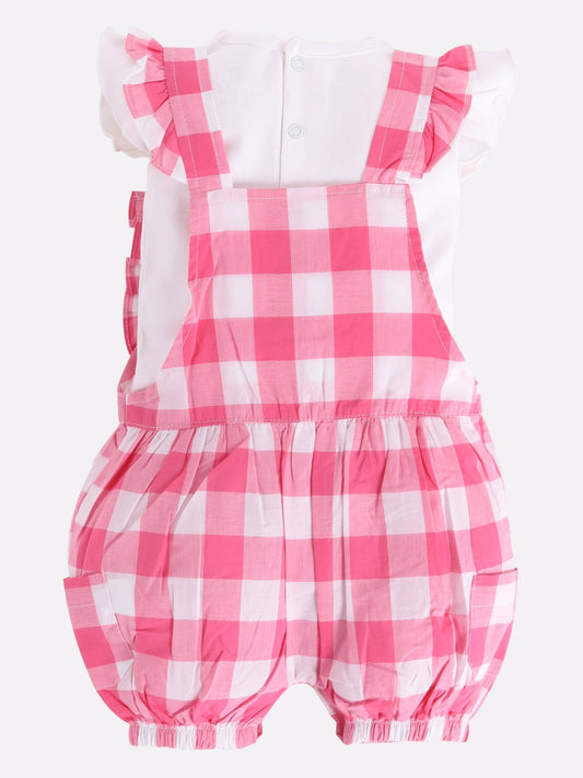 Dungaree for baby Girl checkered casual ware-PINK