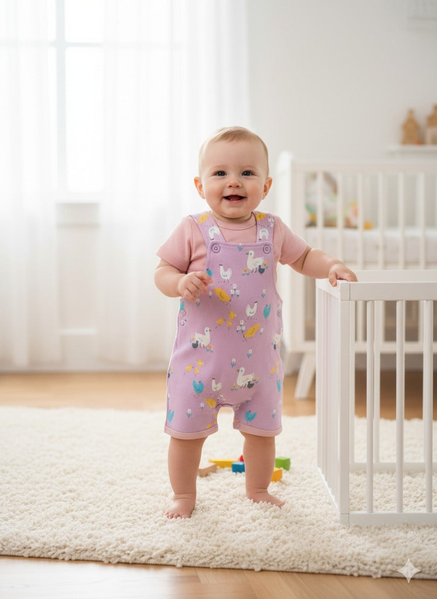 Half Sleeve Dungaree for Girls - Stone