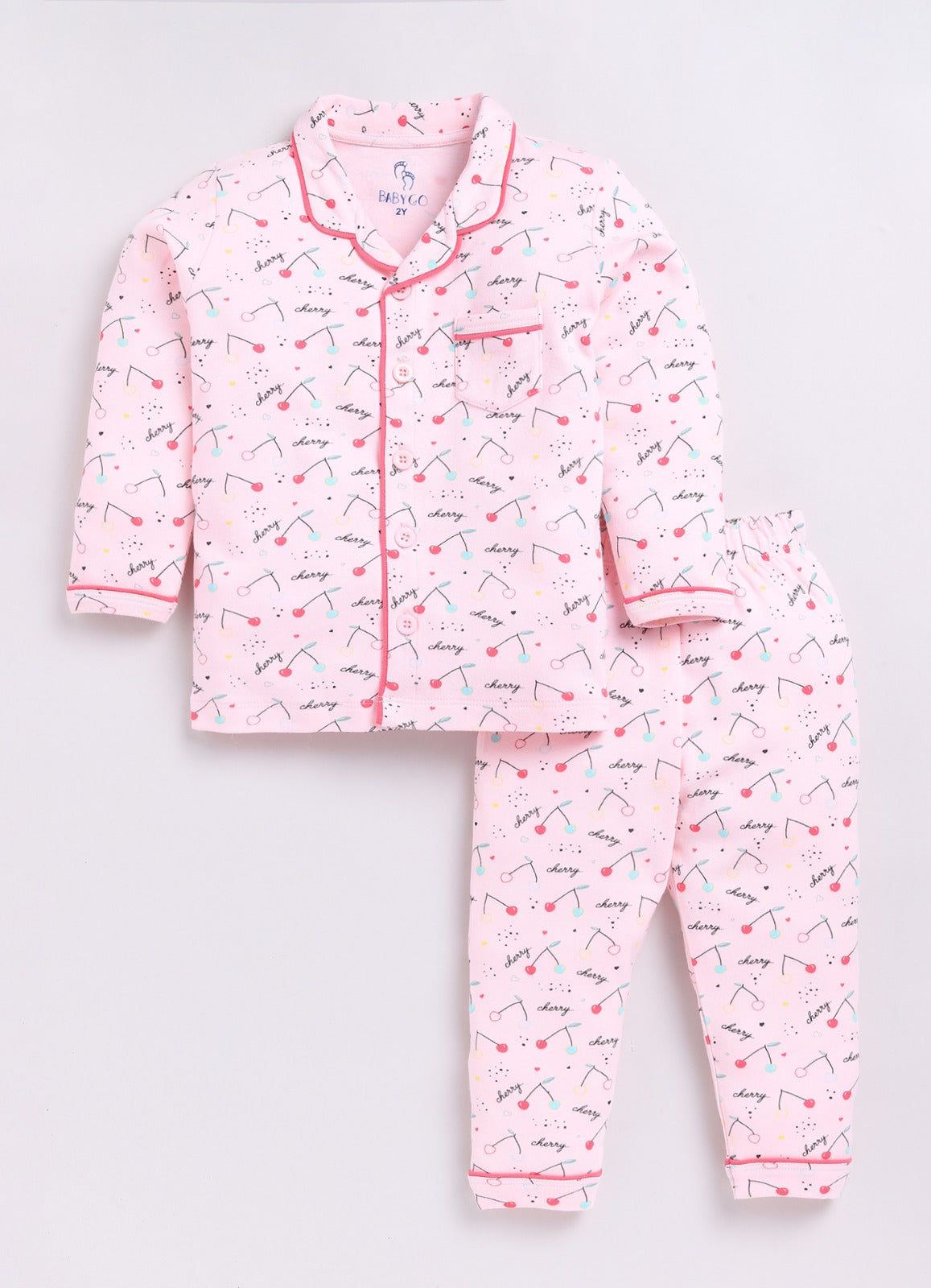 Cherry Printed Baby Girl Night Suit-PINK