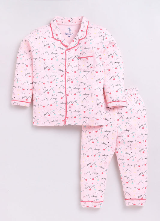 Cherry Printed Baby Girl Night Suit-PINK