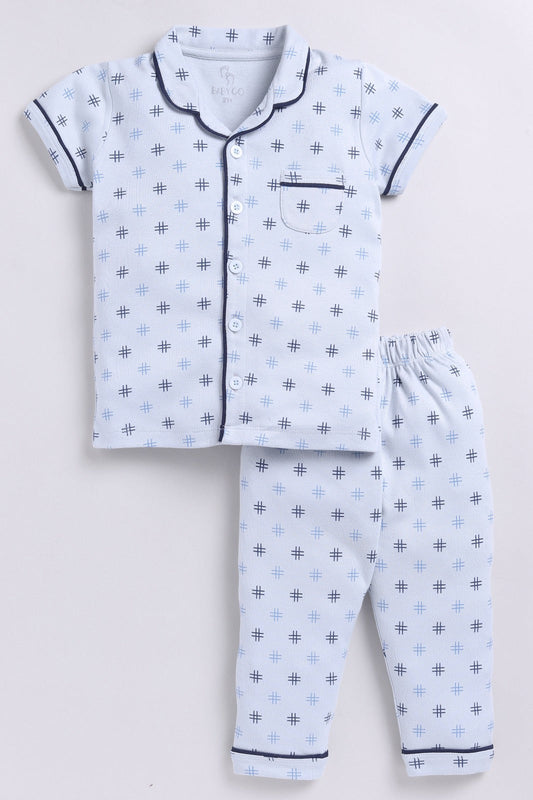 Printed Half Sleeves Baby Boy Night Suit-BLUE