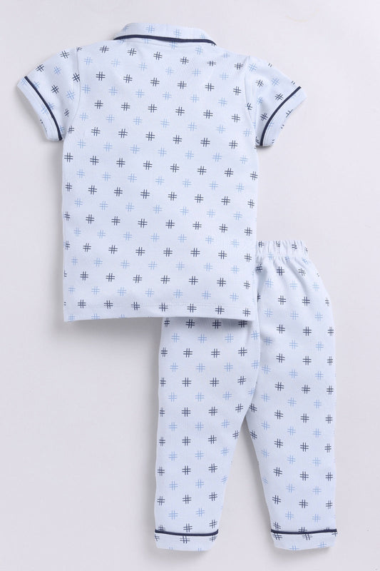 Printed Half Sleeves Baby Boy Night Suit-BLUE