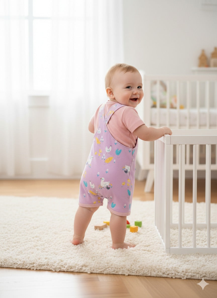 Half Sleeve Dungaree for Girls - Stone