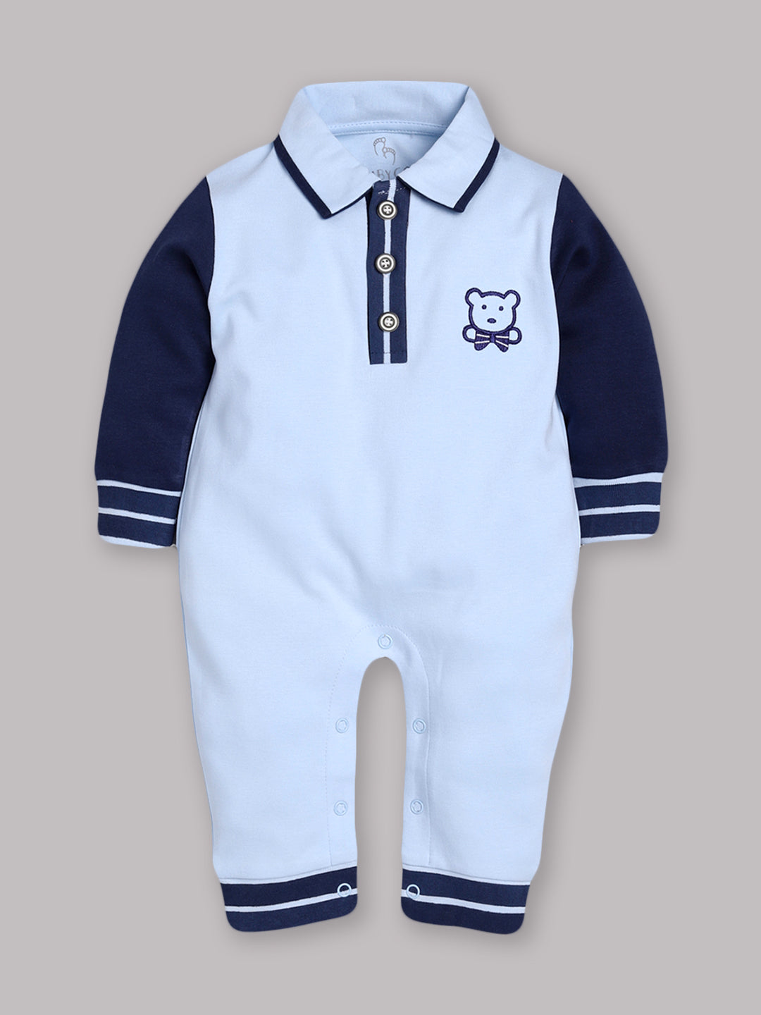 100% Pure Cotton Full Sleeves Rompers/Bodysuit/Sleepsuit for Baby Boys-SKY