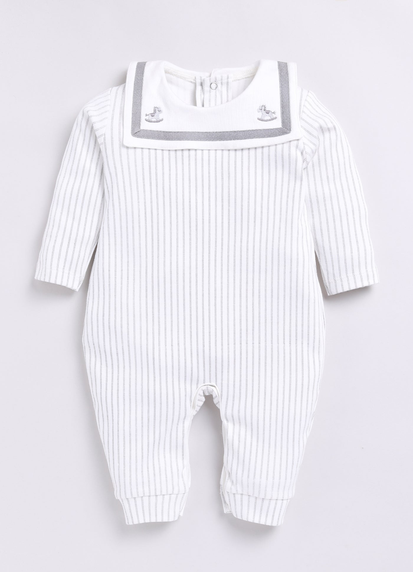 Striped Baby Boy Full Sleeve Romper-White