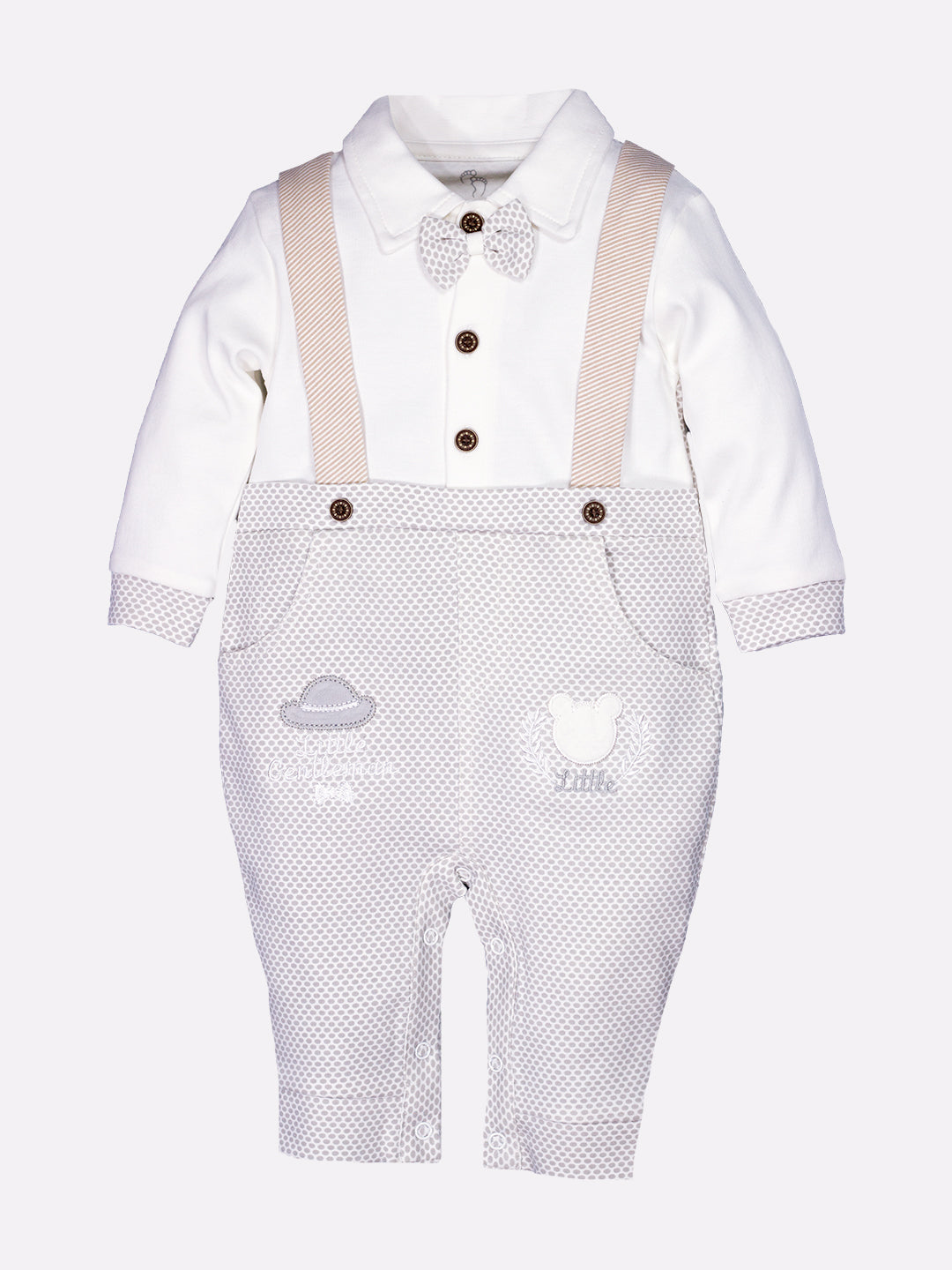 Romper with a bow for Baby Boy-GREY
