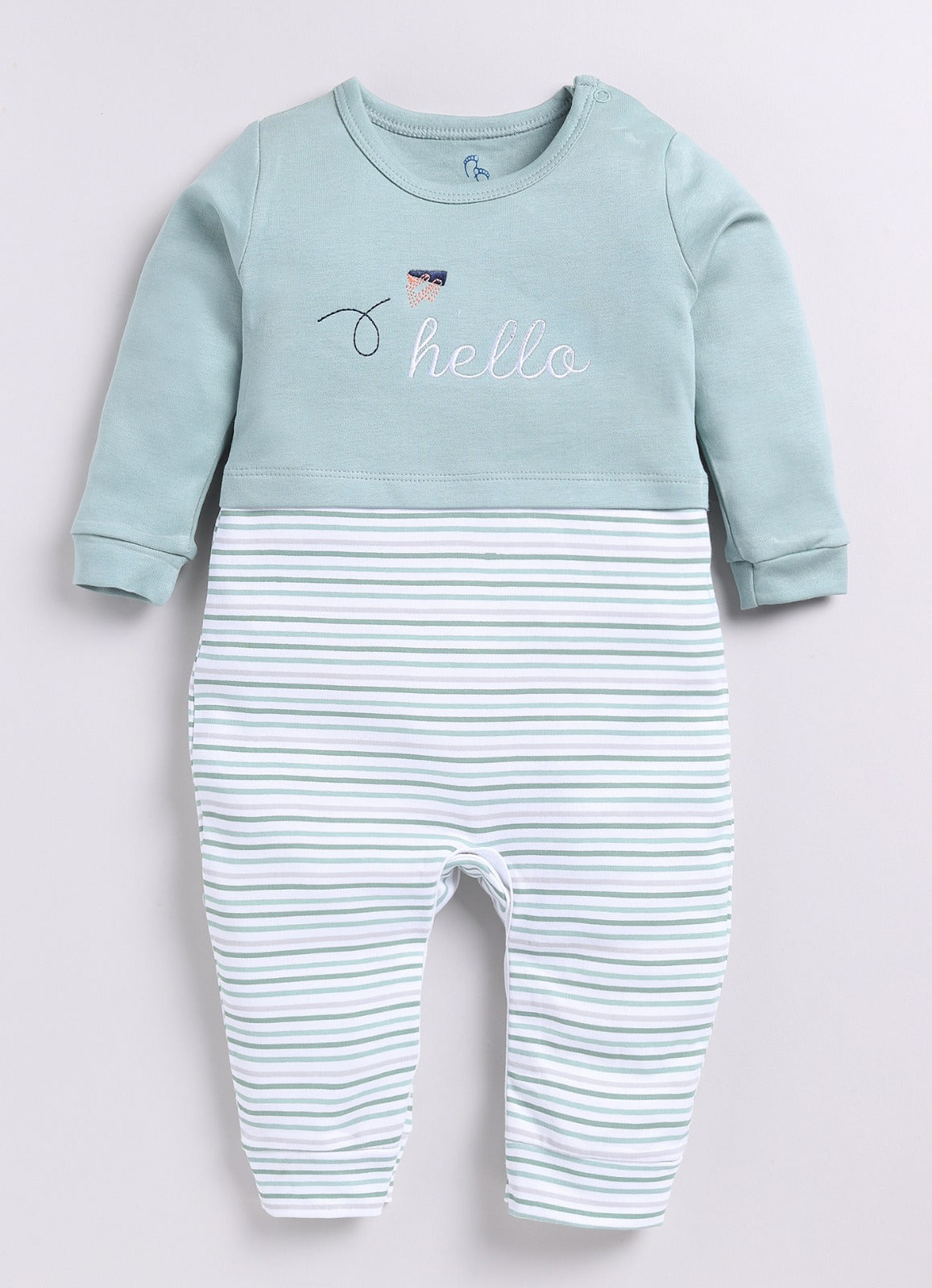 Hello Baby Boy Full Sleeve Romper-Green