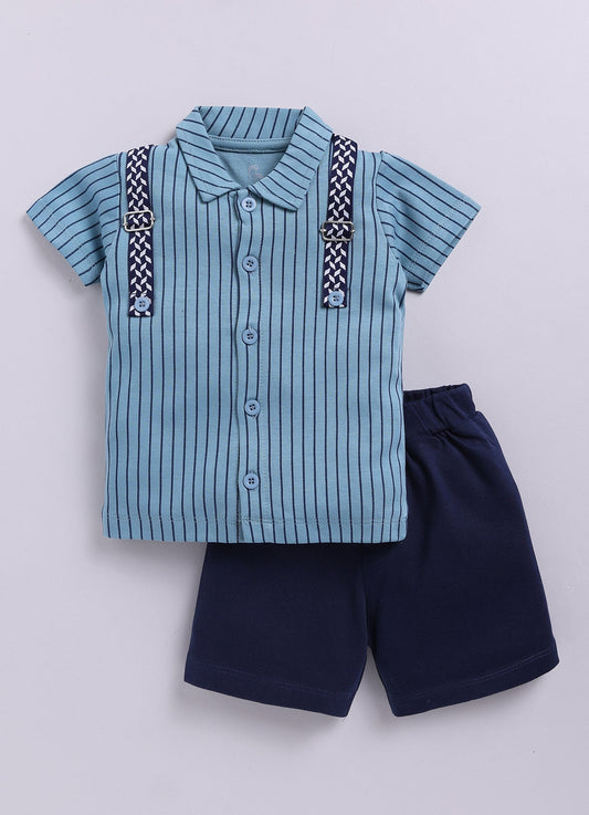 Baby Boy Collar Half T Shirt & Shorts Set-Green