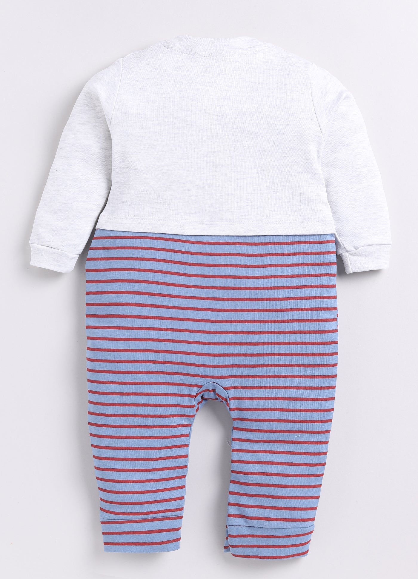 Bear Striped Full Sleeve Boys Romper-Blue