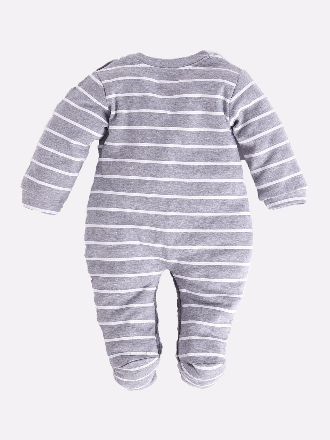 Striped print full sleeves Romper for baby boy-GREY