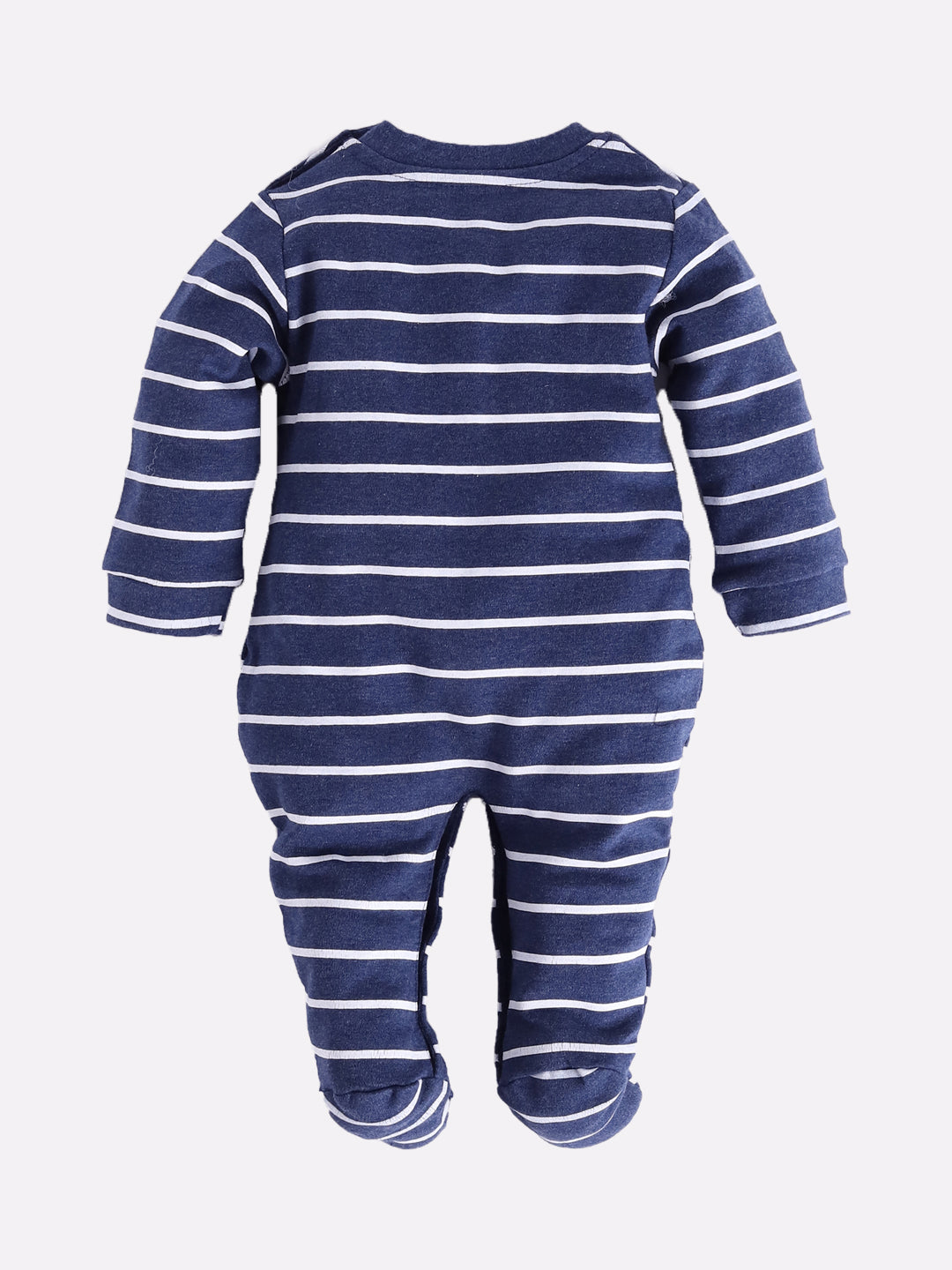 Striped print full sleeves Romper for baby boy-BLUE