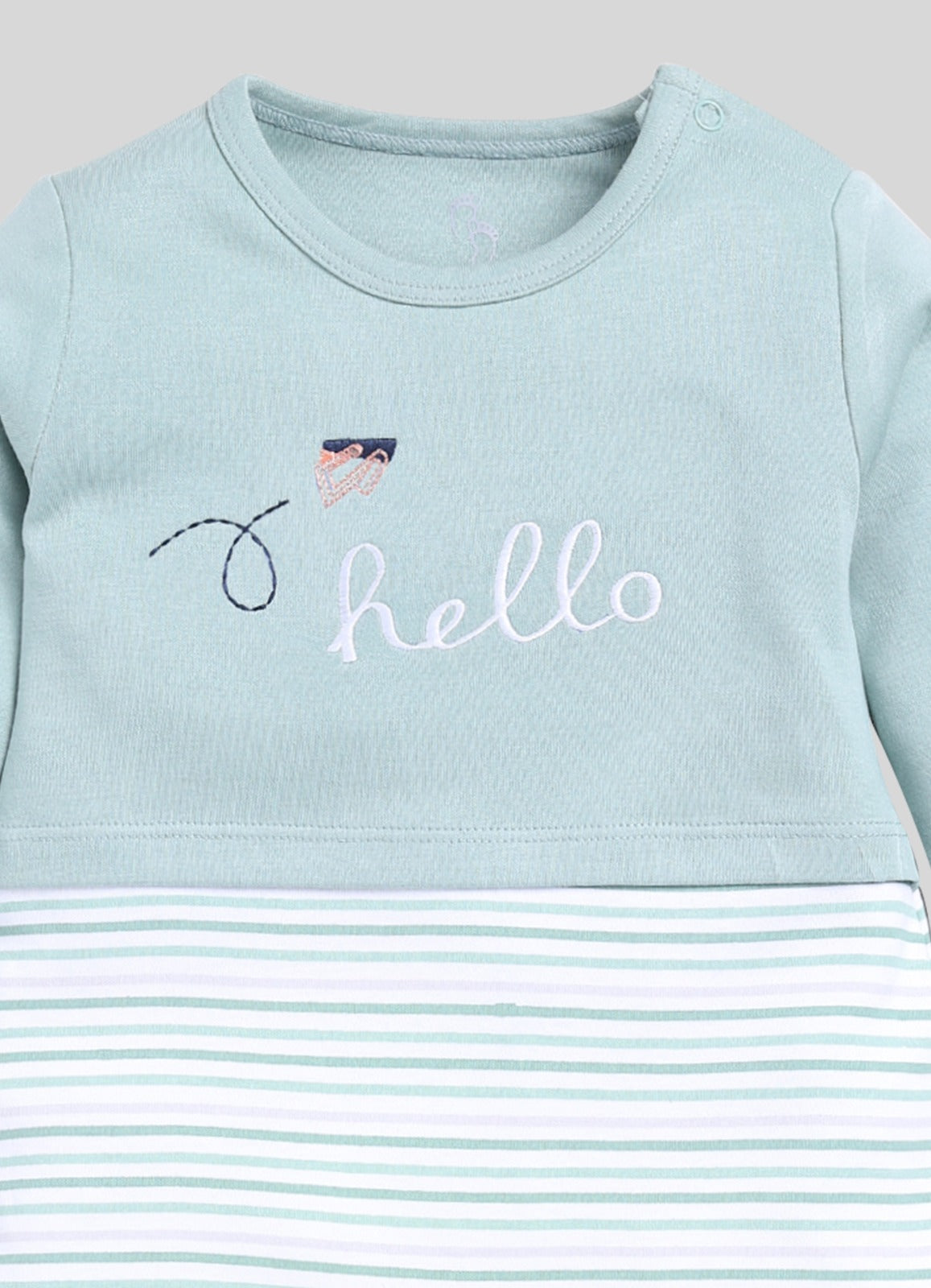 Hello Baby Boy Full Sleeve Romper-Green