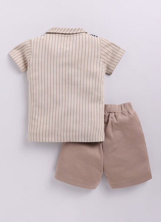 Baby Boy Collar Half T Shirt & Shorts Set-Beige