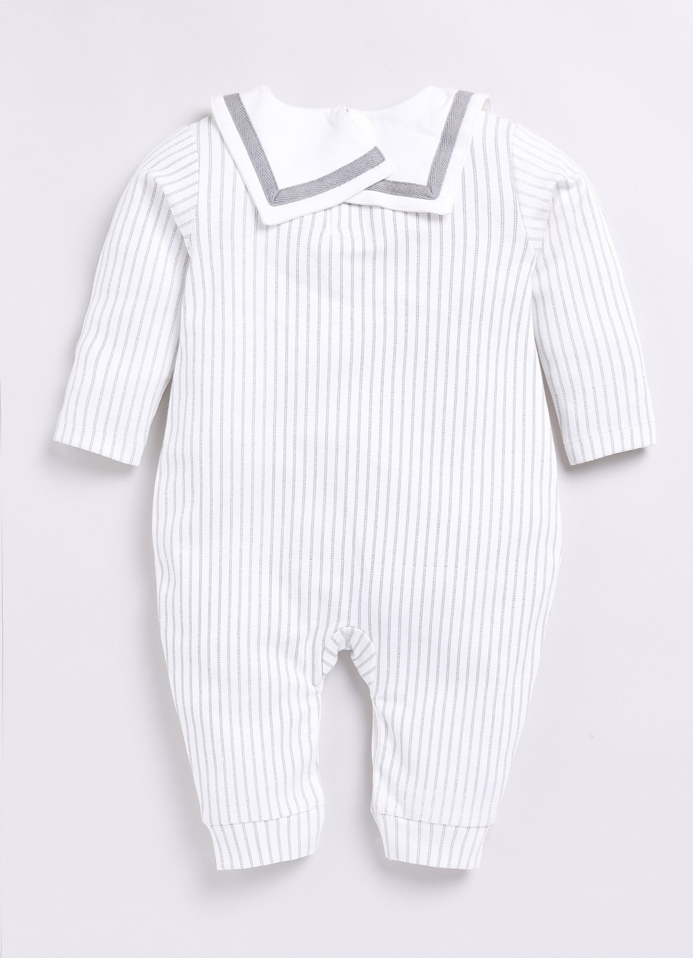 Striped Baby Boy Full Sleeve Romper-White