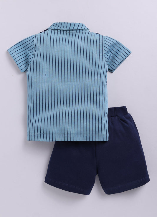 Baby Boy Collar Half T Shirt & Shorts Set-Green