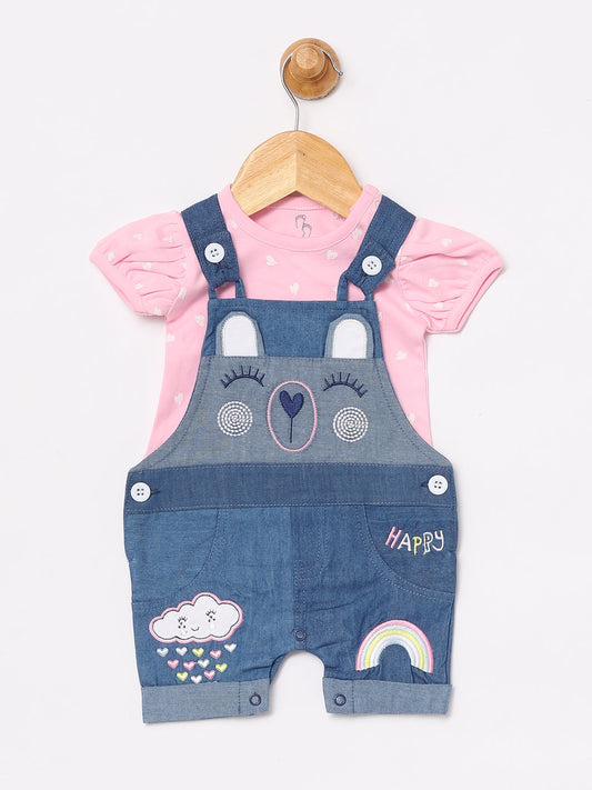 Happy cloud dungree for baby girl-PINK