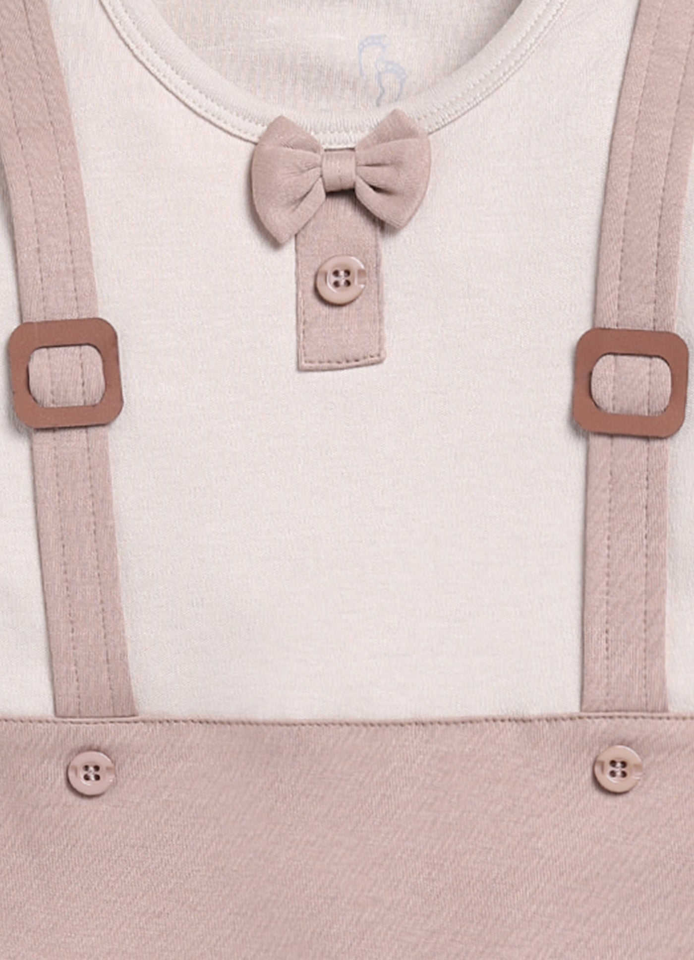 Baby Boy Full Sleeve Bow Romper-Beige
